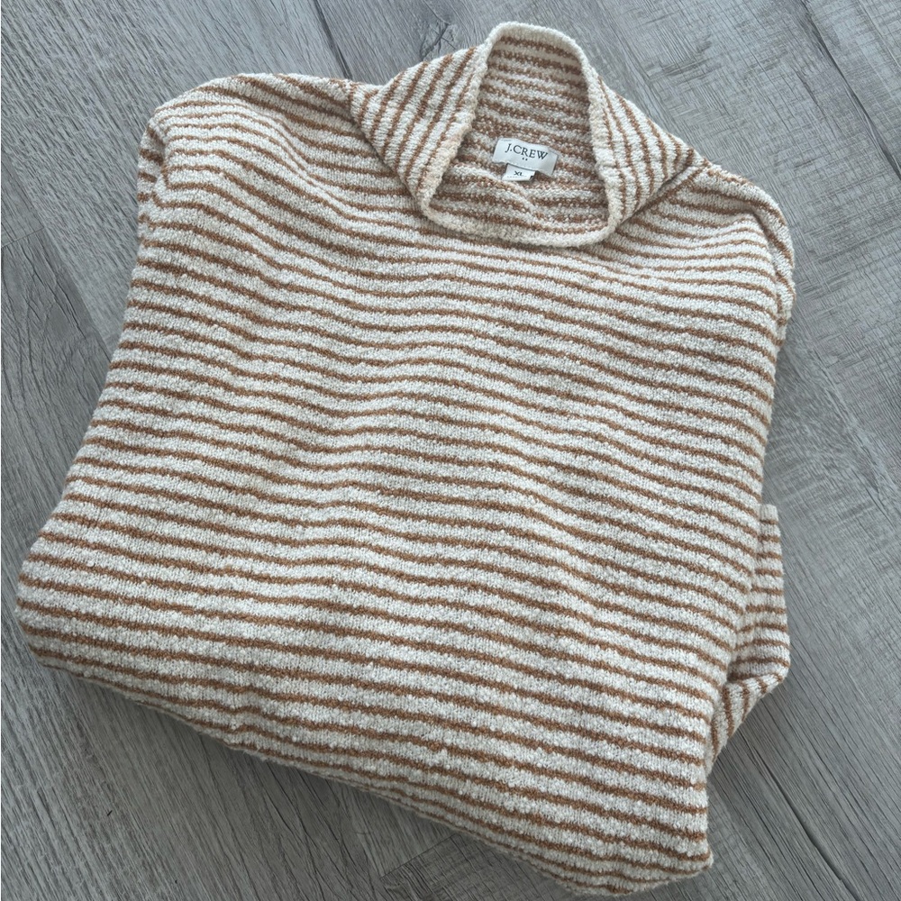 J. Crew Women's Cowl Neck Sweater - Cream and Tan Stripes